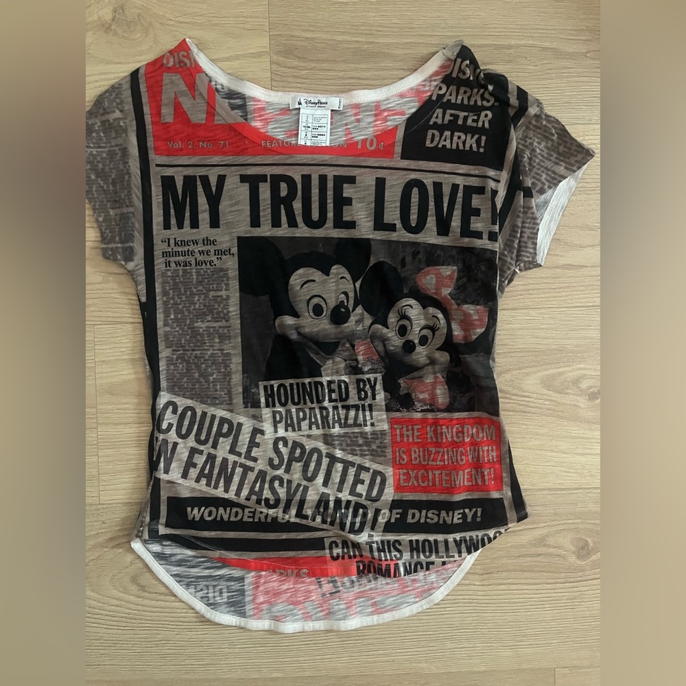 Disney Mickey and Minnie Newspaper Print Kids Tee - Black and Red